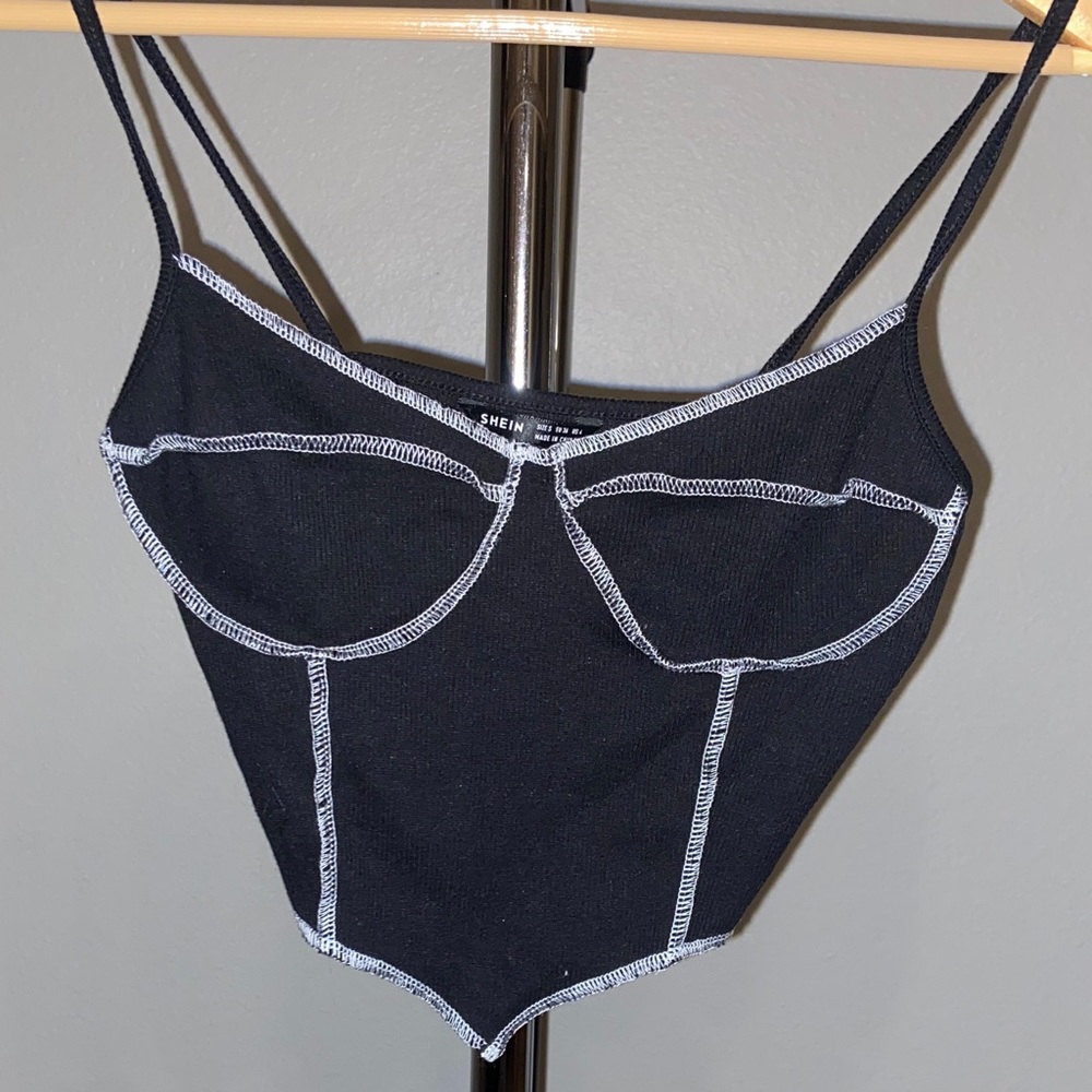 SHEIN Black Bustier with White Stitching